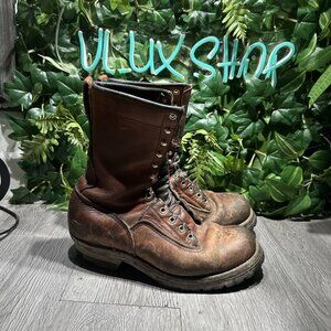 VTG Red Wing Logger Work Boots sz 9 US Brown Leather Vibram Soles Soft Toe